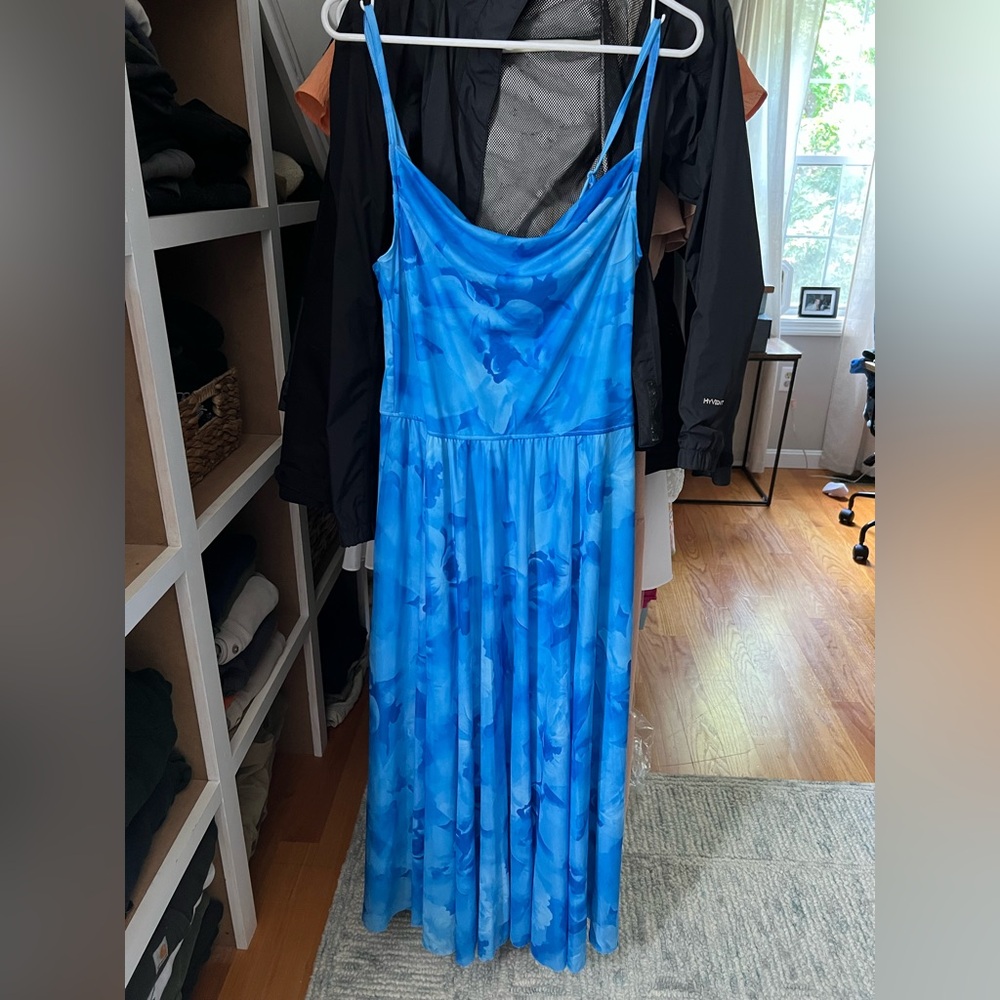 Blue Sleeveless Spaghetti Strap Maxi Sundress